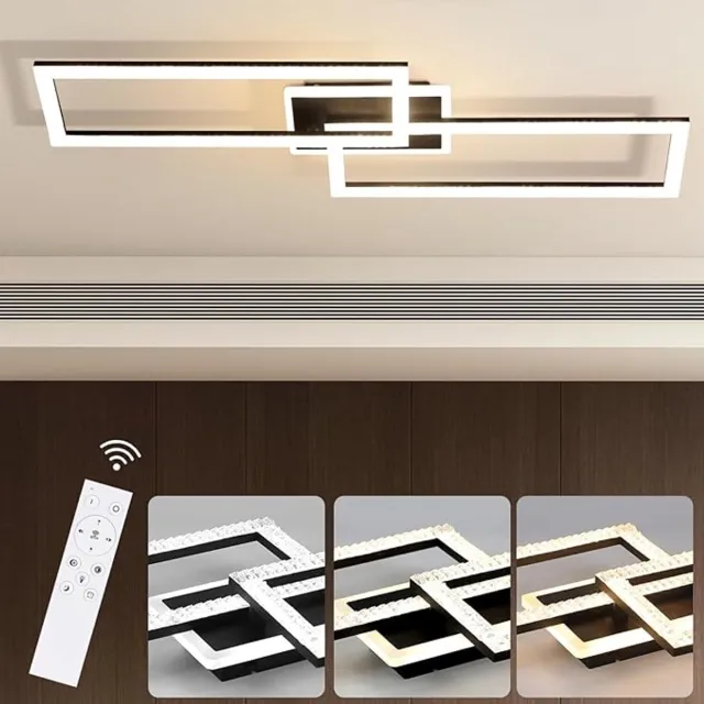 NETTLIFE LED Plafondlamp - Modern - Zwart - 56W - Dimbare - Met Afstandsbediening - Voor Woonkamer Slaapkamer Keuken Kantoor Natuurlijk