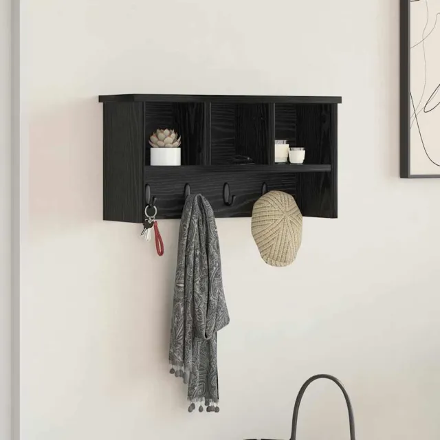 vidaXL Wandgemonteerde kapstok Zwart Eiken 50 x 16 x 26 cm