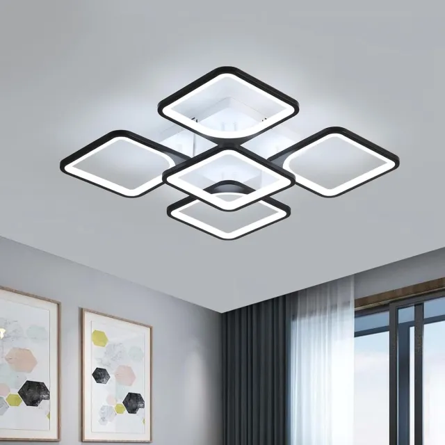 Goeco Haobosic - Vierkante Acryl Plafondlamp - Zwart - 4+1-Licht - 64W - 6500K Koud Wit
