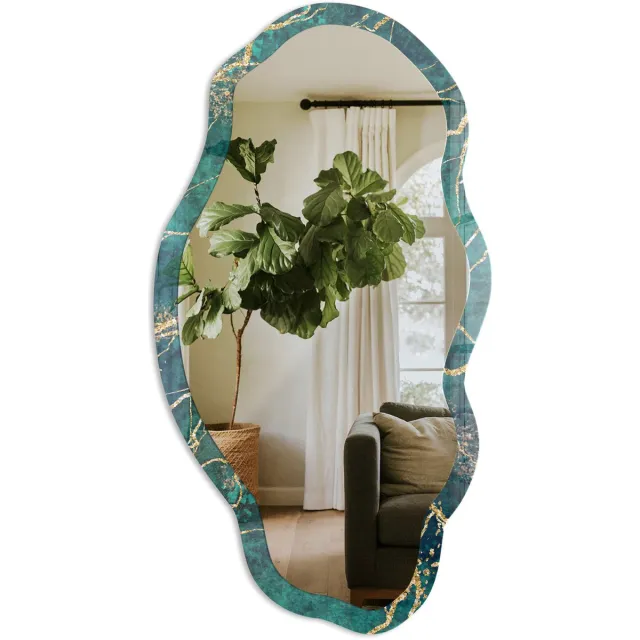 TULUP Marmerpatroon Spiegel - Groen Strakke Rechthoekige Spiegel - Organische Spiegel - Woonkamer - Abstract - 45x90 cm - Totale afmeting 52x97 cm Marmerpatroon, Groen