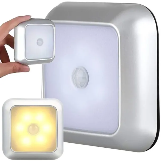 Cheaperito Opplakbare LED Wandverlichting Met Bewegingssensor I Met Lichtsensor I Warm Wit I Incl. Batterijen I Kastverlichting I Nachtlampje I 8 x 8 CM zilver