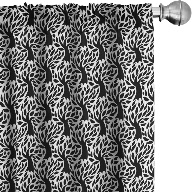 ABAKUHAUS Bloemen Gordijnen – 2-delige set 75 x 245 cm – Zwart/Wit Zwart en wit