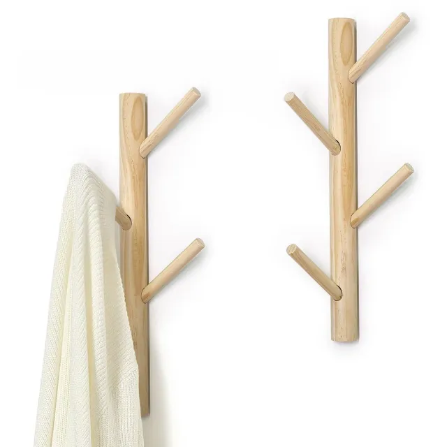 Unyqoos ® Stijlvolle Houten Wandkapstok met 8 Kledinghaken voor Diverse Ruimtes - Set van 2 Stuks Bruin