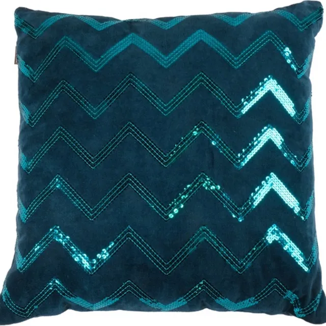 Linen & More Kussen Zigzag Sequin Dark Turquoise | 45 X 45 | Sierkussen Voor Woonkamer Of Slaapkamer Blauw