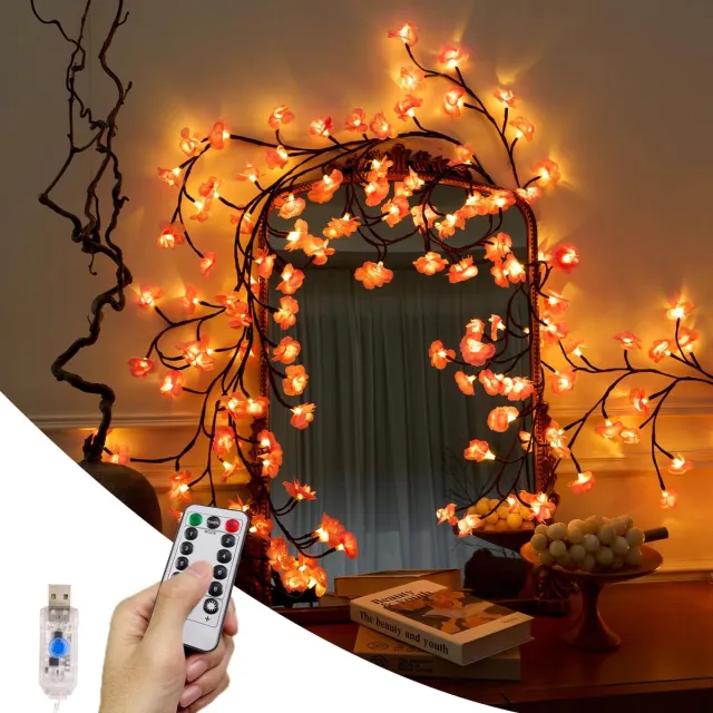 Flintry Lichtsnoer voor binnen - Kersen LED-takverlichting - 1,6 m, 72 LED - Feestverlichting voor buiten - Lichttakken met afstandsbediening, timer en 8 standen - Lichtslinger met bloemen voor slaapkamer, huis en kerstdecoratie