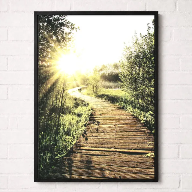 Kleurmedia Houten Pad in de Zon Poster - Nature Path Collection - Natuur Posters - A1+ 61 x 91,5 cm Groen