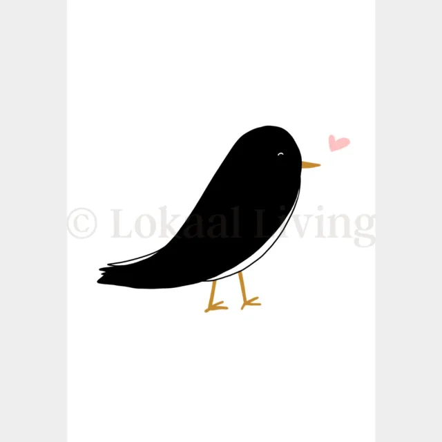 Lokaal Living a4 poster - Vogel illustratie - merel - zwart wit