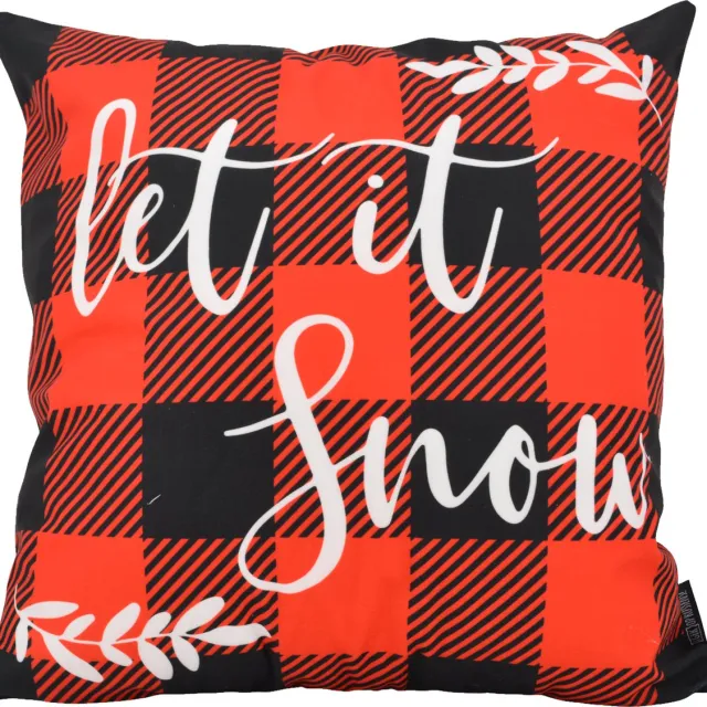 Gek op Kussens! Kerst Snow Tartan Kussenhoes | 45 x 45 cm | Katoen/Polyester rood zwart