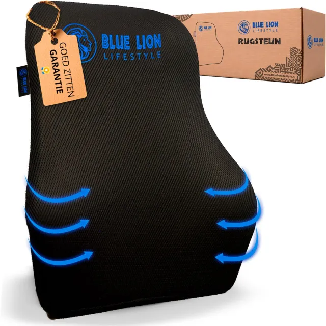 Blue Lion Lifestyle Blue Lion Ergonomisch Rugkussen L - Rugsteun voor Onderrug en Middenrug - Stoelkussen voor Bureaustoel, Auto & Thuiswerken – Zwart Rugsteun Groot