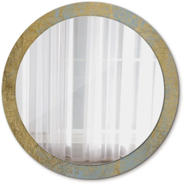 TULUP Spiegel - Ronde Spiegel - Spiegel op gehard Glas - Loftpatroon - Diameter: 90 cm - Spiegel met decoratief motief - Woonkamerspiegel - Inloopkastspiegel - Spiegel voor kantoor of studio - Gele - Luxe Spiegel - Elegant Spiegel - Ophangsysteem Geel Loftpatroon
