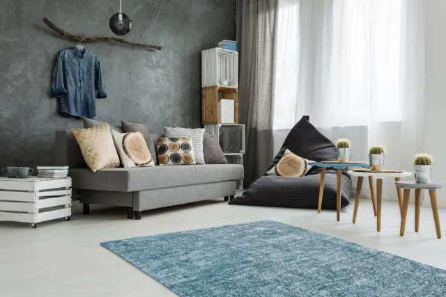 Padiro stijlvol laagpolig vloerkleed 160 x 230 cm - turquoise - modern effen ontwerp - gemêleerd - voor vloerverwarming - van polyester en katoen blauw