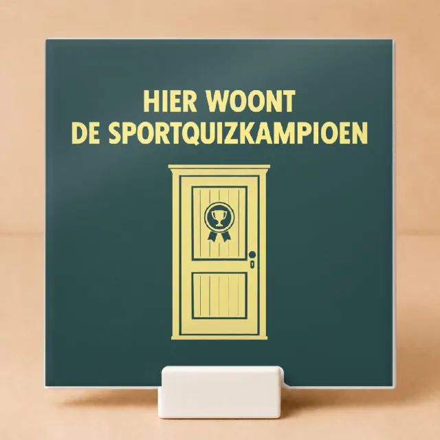 Bedruk King Strakke Sportquizkampioen Tegel – Moderne Typografische Poster voor Sportliefhebbers en Quizfans - 15 x 15 cm met houder Wit