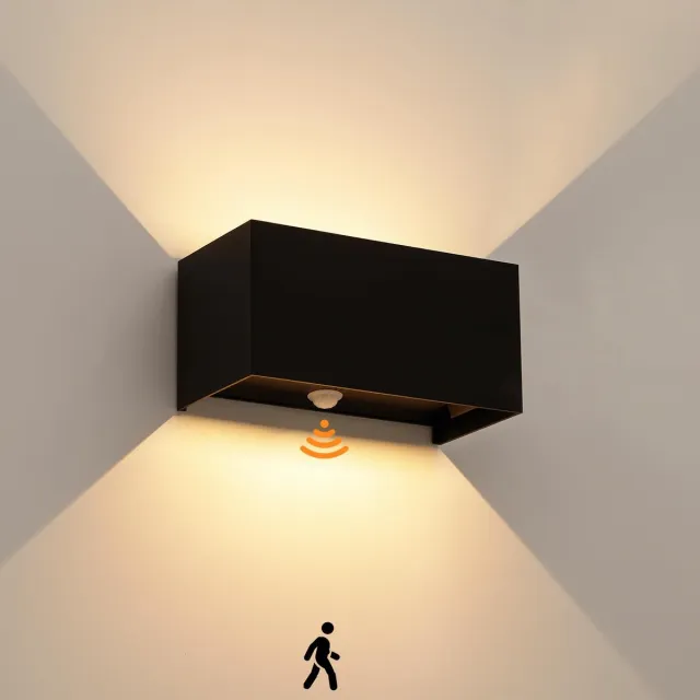 celavy LED Buitenwandlamp met Bewegingssensor - Wandlamp Op & Neer - Zwart - IP65 - Instelbare Sensor - Voor Binnen en Buiten - 1-Pack Zwart-1 stuk-sensor