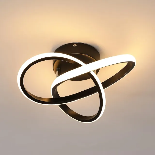 Haobosic plafondlamp - 30cm - Medium - LED - 30W - 3375LM - warm licht - 3000K - klavervormige plafondlamp - zwarte - voor slaapkamer keuken balkon badkamer hal