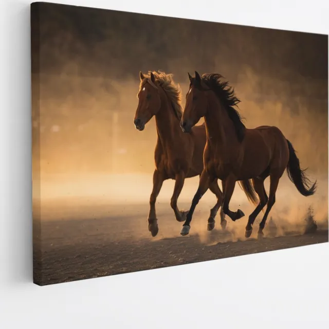 Saammp Canvas Schilderij - 2 Paarden in de Natuur - Dieren - 30x20 - Foto op canvas - Wanddecoratie - muurdecoratie Woonkamer - Slaapkamer decoratie - Canvas Print Multicolor