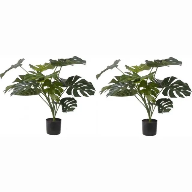 Bellatio Flowers & Plants 2x Groene Monstera kunstplant 85 cm voor binnen - Kunstplanten/nepplanten