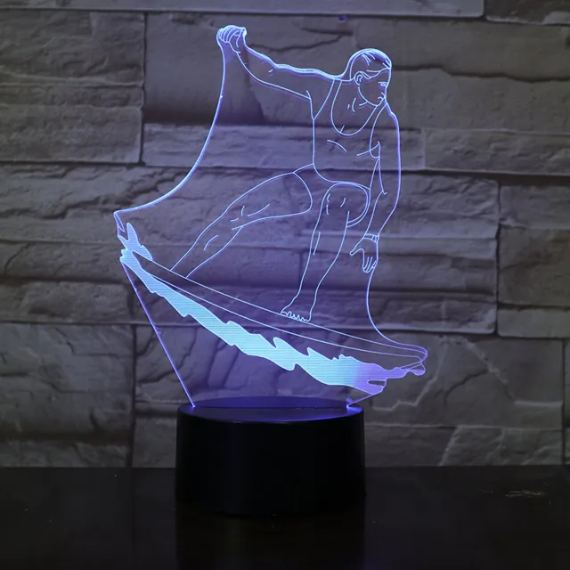 MC Living 3D Led Lamp Met Gravering - RGB 7 Kleuren - Surfen