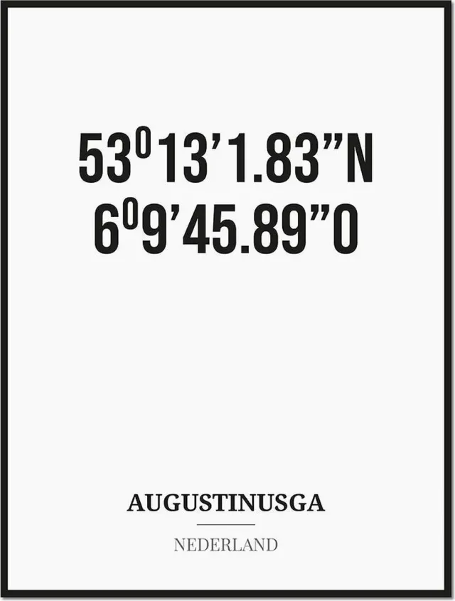 Studio216 Poster/kaart AUGUSTINUSGA met coördinaten zwart, wit