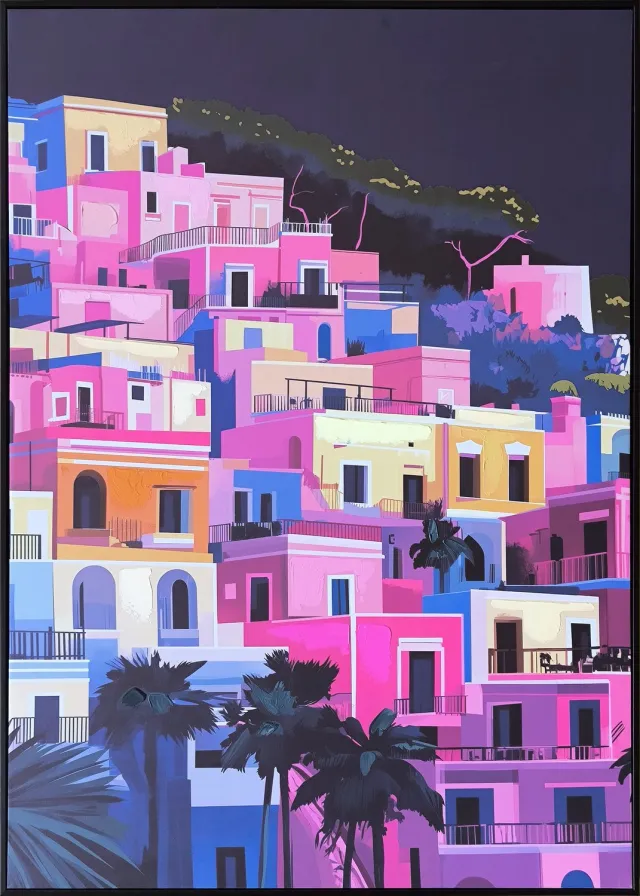 homebound by ky Schilderij landscape pink 60x80cm Roze