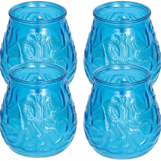 Pro Garden H&S Collection windlicht - 4x - blauw - glas - citrus geur - 48 branduren - geurkaars