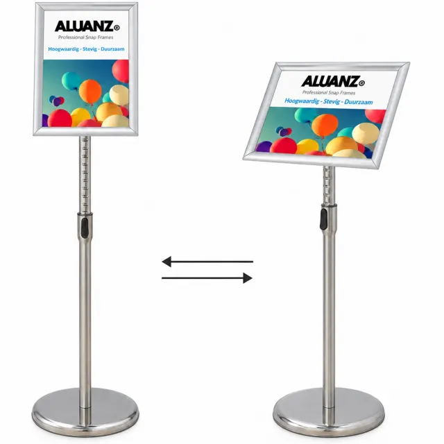 Aluanz Informatiestandaard A3 Zilver – In Hoogte Verstelbaar 87-130 cm – Kliklijst met Beschermfolie