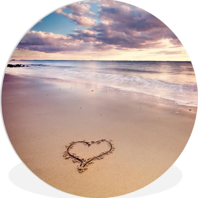 WallCircle Wandcirkel 120x120 cm - Muurcirkel Hart op het strand in Nederland - Muurdecoratie woonkamer - Wanddecoratie slaapkamer - Kamer decoratie accessoires - Ronde schilderijen Multicolor