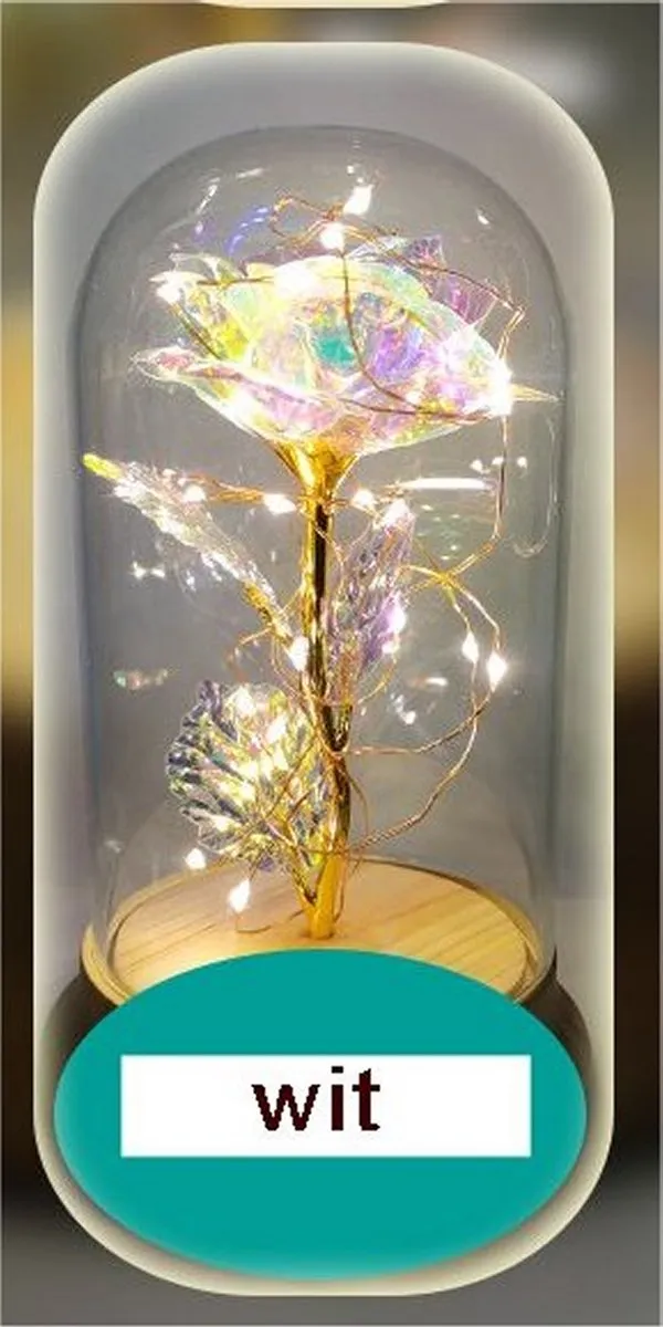 VDTOYS ® LED rose - Eternal rose of affection and love - roos onder stolp - de kleur is wit - hoog 18.5 cm en diam. 11 cm