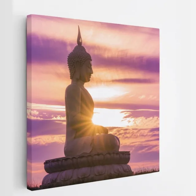 Saammp Canvas Schilderij - Boeddha bij mooie lucht - 20x20 - Foto op canvas - Wanddecoratie - Muurdecoratie Woonkamer - Canvas schilderijen Multicolor