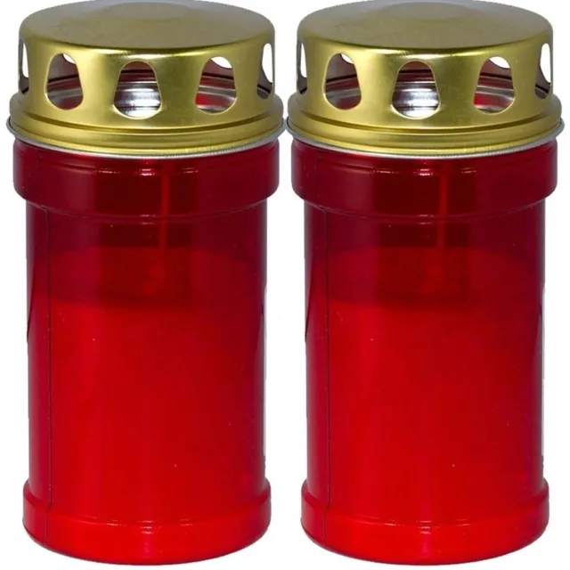 Trend Candles grafkaars - 2x - gedenklicht met deksel - rood - 7 x 14 cm - 2,5 dag - Gedenkkaars - Graflicht/herdenkingslicht