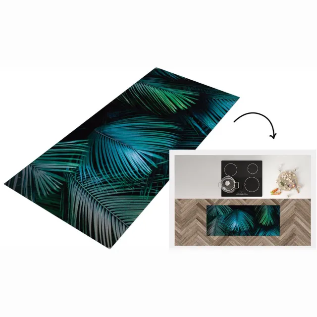 KitchenYeah Keukenloper - Loper keuken - Jungle - Palmboom - Groen - Blauw - Keukenloper vinyl Multicolor