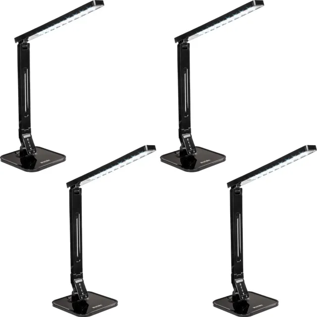 Tectake LED-Bureaulamp - Set van 4 - 14W - USB-Aansluiting voor Opladen van Tablets en Smartphones - Dimbaar met Timerfunctie en 4 Modusinstellingen - Energieklasse A+ - Zwart