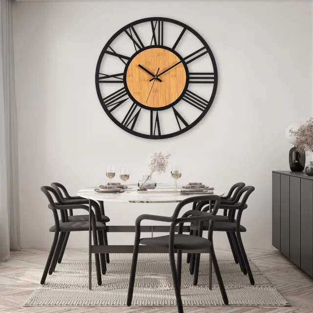 Famanu Grote wandklok, niet-tikkende diagonale klok, vintage retro stijl voor keuken, kantoor en woonkamer, 58 cm Zwart