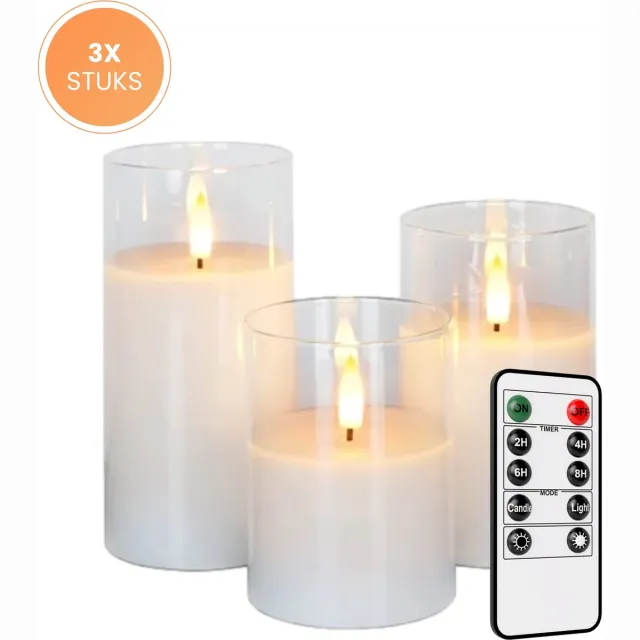 Captainxl Oplaadbare Led Kaarsen - Bewegende Vlam - Realistische Kaarsen - Led Kaarsen - Waxinelichtjes - Oplaadbaar - Veilig en Duurzaam - Inclusief Afstandsbediening - Transparant - 3 Stuks