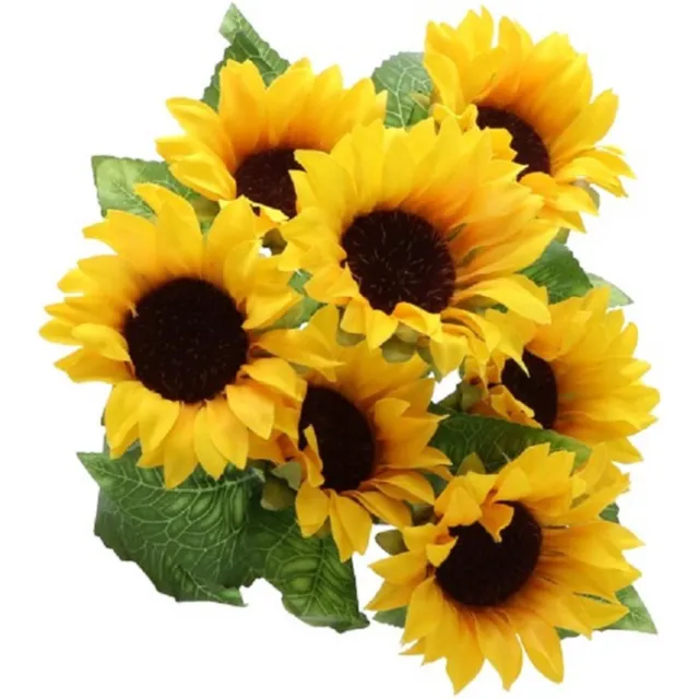 CHAKS Zonnebloemen kunstbloemen boeket - 7x - geel - H34 cm