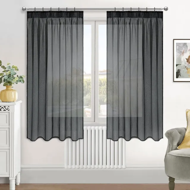 Ibenzoa Verfijnde Pluizige Gordijnen met Plooiband, Set van 2, 145 x 140 cm – Perfect voor Woonkamer en Slaapkamer antraciet
