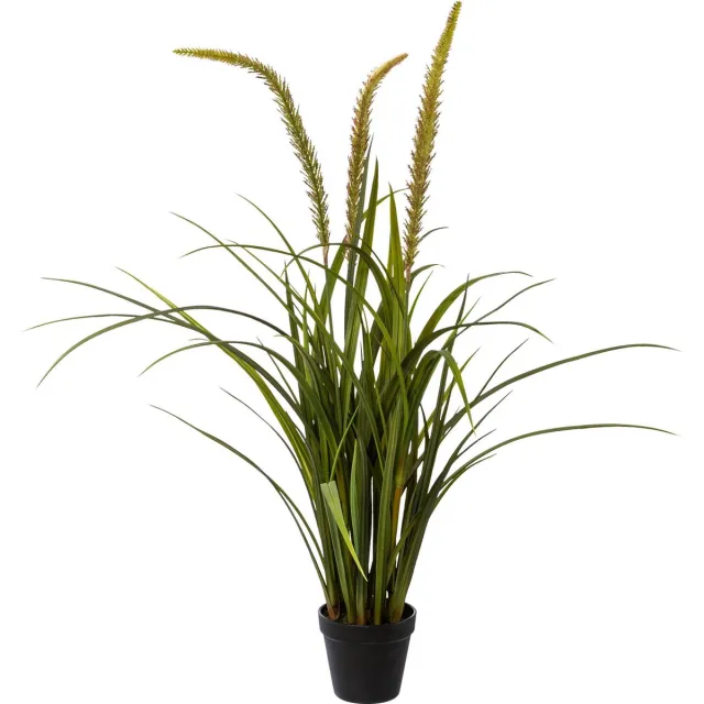 Kopu Kunstplant Miscanthus 90 cm - 3 pluimen - in zwarte pot Groen