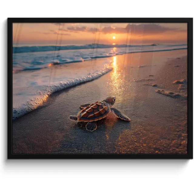 FrameYourWall Poster in lijst - Fotolijst 70x50 cm - Posters - Schildpad - strand - Zonsondergang - Posterlijst zwart - Decoratie - Wanddecoratie woonkamer - Muurdecoratie slaapkamer