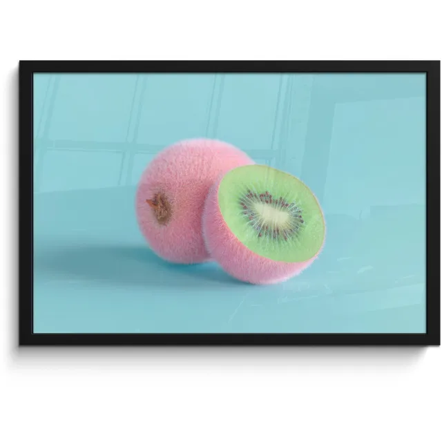 FrameYourWall Poster in lijst - Fotolijst 60x40 cm - Posters - Kiwi - Blauw - Surrealistisch - Posterlijst zwart - Decoratie - Wanddecoratie woonkamer - Muurdecoratie slaapkamer