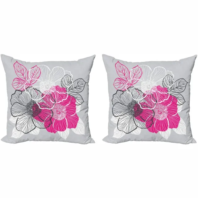 ABAKUHAUS Kussenhoes Set 2x50x50 cm – Dubbelzijdige Bedrukking – Grijs Magenta Wit