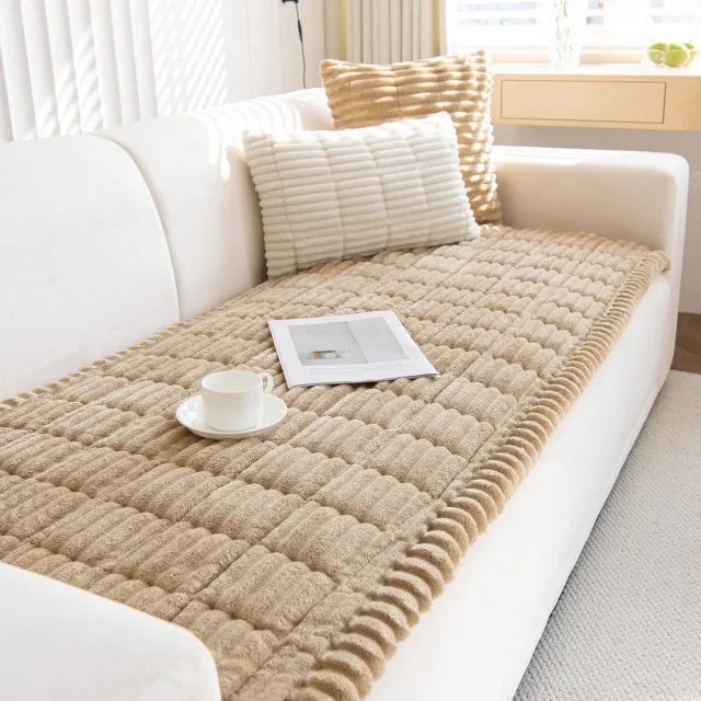 TENGYIF Bankhoes Corduroy Dik en Zacht - 2-3 Zits 180x70 - Luxe bankhoes - Pluche Sofa Protector - Warme superzachte korte pluche fleece deken - Antislip & Wasbaar - Bankdeken - Khaki - Universele Meubelbeschermer voor 2-3-4 Zitsbank - Khaki - TENGYIF®