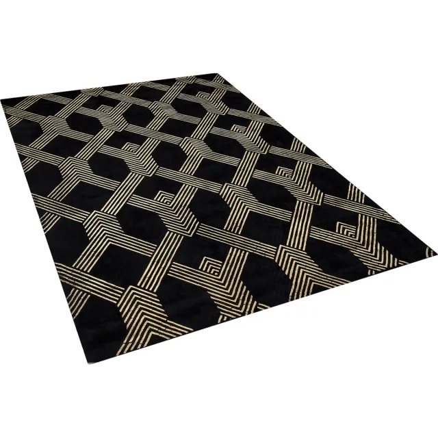 Beliani VEKSE - Vloerkleed - Zwart/Goud - 140 x 200 cm - Viscose