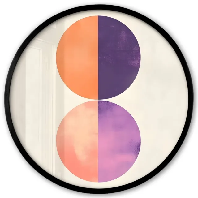 FrameYourWall Poster in lijst Rond - Fotolijst 40x40 cm - Posters - Abstract - Cirkels - Paars - Ronde posterlijst zwart - Decoratie - Wanddecoratie woonkamer - Muurdecoratie slaapkamer