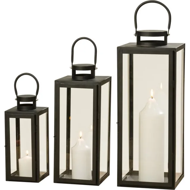 Boltze Home Windlicht set van 3 , zwart metaal lantaarn