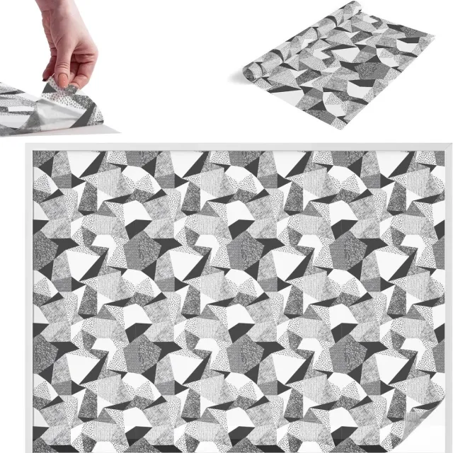TULUP Raamfolie Anti inkijk - Geometrische figuren Melkglas Folie - 200x146 cm - Zwart-wit Anti inkijk Raamfolie Glas in Lood - Zonwerende Raamfolie - Voor op kantoor, voor de woonkamer, voor de hal - Privacy Folie Raam Glas in Lood Zwart-wit - Geometrische figuren