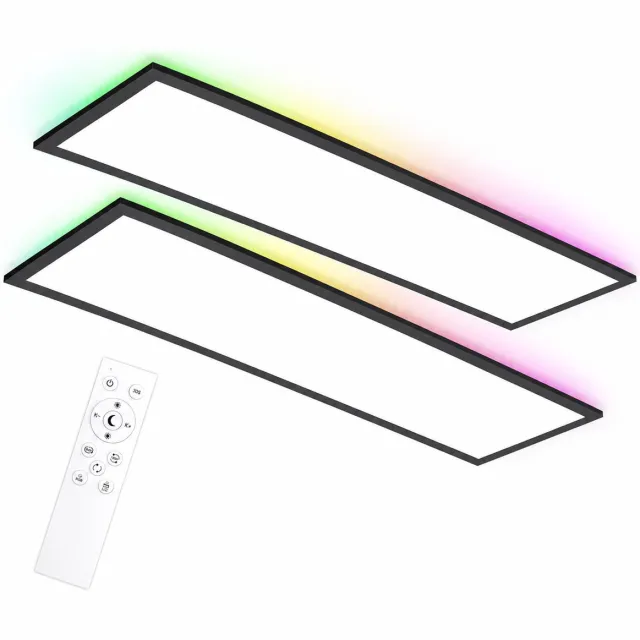 Oraymin Set van 2 LED Plafondlampen – 120x30 cm – RGB Sfeerverlichting – 40W – Dimbaar – Zwart – Voor Woonkamer en Slaapkamer