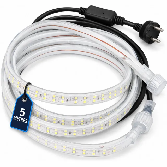 TYZON BATTERIES TYZON® LED Strip 5 Meter - Koud Wit 6000K - 230V Plug & Play - IP65 Waterdicht - LED Lichtstrip 180 LEDs/m - Verlengbaar