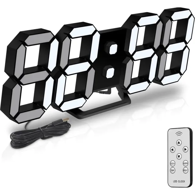 Ayangoods Digitale Klok met Helder Display, Temperatuurweergave en Afstandsbediening - Modern Design - Instelbare Helderheid - Perfect voor Slaapkamer en Nachtkastje Zwart