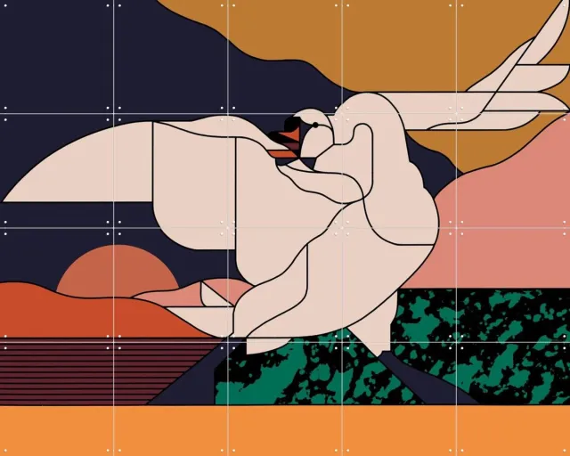IXXI The threatened swan, ZenkOne & Rijksmuseum 2.0 - 100 x 80 cm - Grote wanddecoratie en posters - Klassiek, Digitale Kunst, Grafisch Ontwerp Beige / Warme kleuren