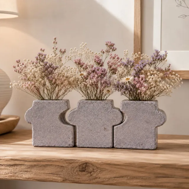 ZoeZo Design 3 stuks - vaas - vaasjes - set van 3 - aardewerk - puzzelvaas - robuust - stoer - sober - grijs