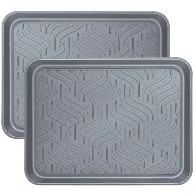 Famanu , set van 2, 43 x 33 x 3 cm lekbak, grote schoenenmatplanken, schoenenrek van kunststof met verhoogde rand, schoenenafdruiprek voor binnen en buiten (grijs)